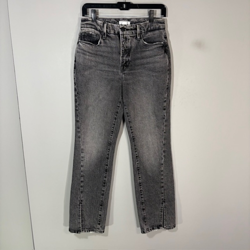 Good American Jeans Womens 0/25 Charcoal High Rise Straight Distressed Denim